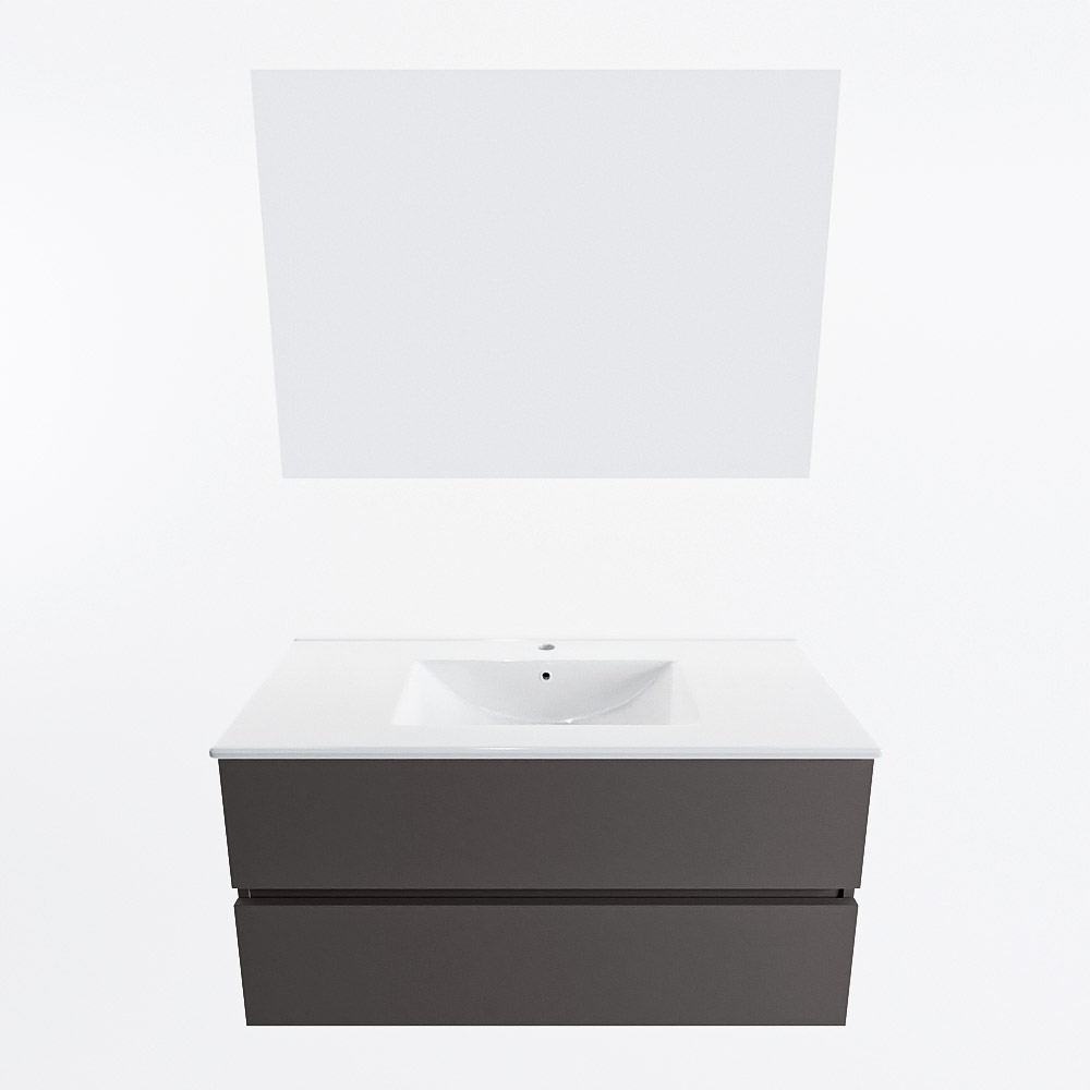 MONDIAZ VICA 100cm mueble de baño Dark Grey 2 cajones. Lavabo DENIA Centro 1 orificio color Blanco brillo con espejo LED. 5 MONDIAZ VICA 100cm mueble de baño Dark Grey 2 cajones. Lavabo DENIA Centro 1 orificio color Blanco brillo con espejo LED. - Imagen 5