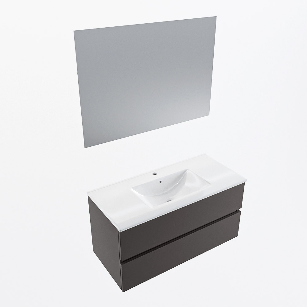 MONDIAZ VICA 100cm mueble de baño Dark Grey 2 cajones. Lavabo DENIA Centro 1 orificio color Blanco brillo con espejo LED. 6 MONDIAZ VICA 100cm mueble de baño Dark Grey 2 cajones. Lavabo DENIA Centro 1 orificio color Blanco brillo con espejo LED. - Imagen 6