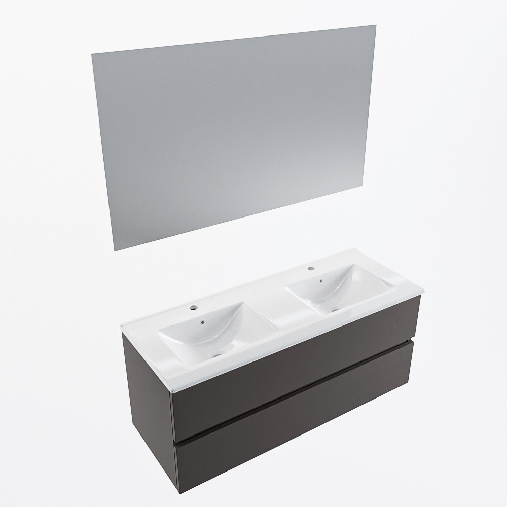 MONDIAZ VICA 120cm mueble de baño Dark Grey 2 cajones. Lavabo DENIA Doble 2 orificios color Blanco brillo con espejo LED. 6 MONDIAZ VICA 120cm mueble de baño Dark Grey 2 cajones. Lavabo DENIA Doble 2 orificios color Blanco brillo con espejo LED. - Imagen 6
