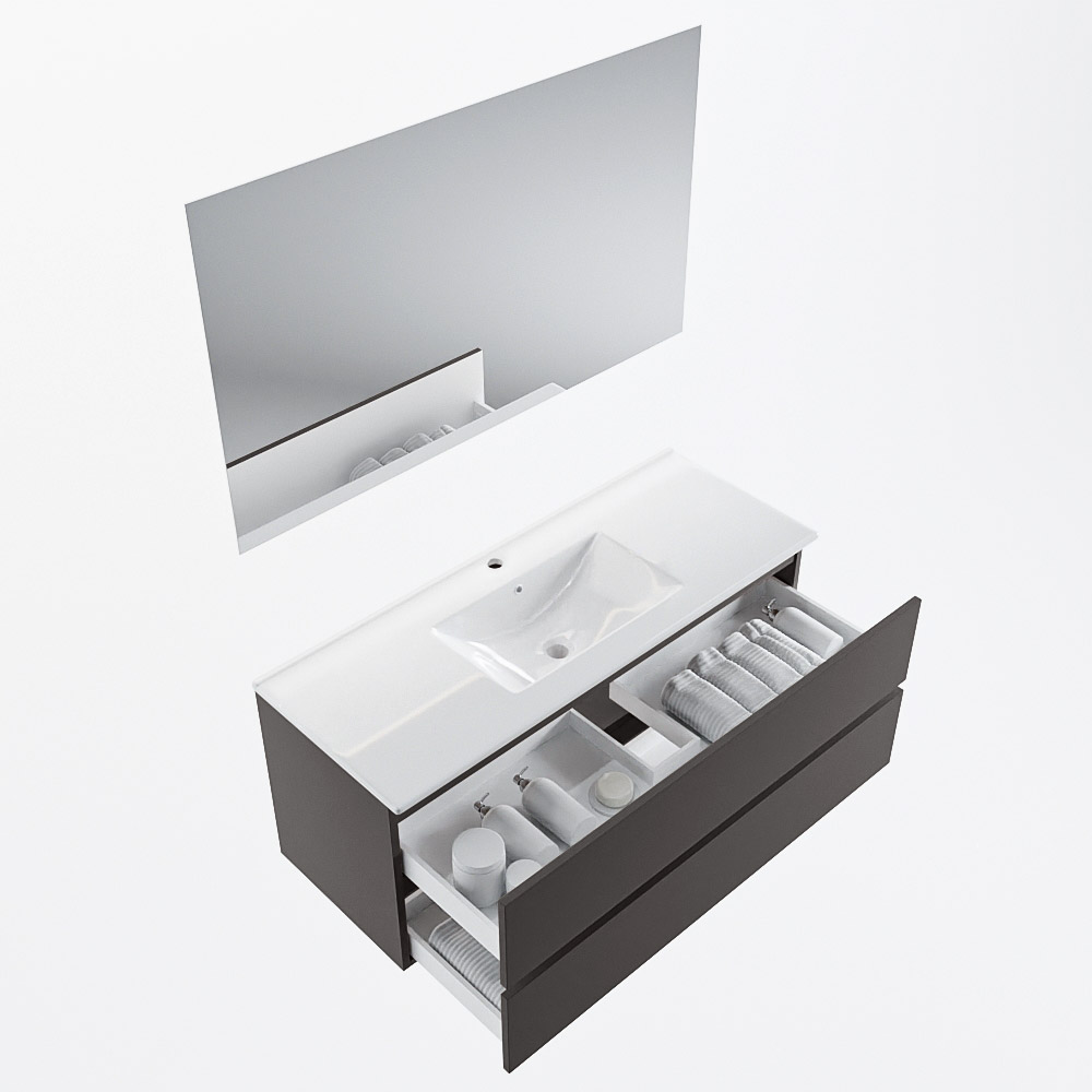 MONDIAZ VICA 120cm mueble de baño Dark Grey 2 cajones. Lavabo DENIA Centro 1 orificio color Blanco brillo con espejo LED. 7 MONDIAZ VICA 120cm mueble de baño Dark Grey 2 cajones. Lavabo DENIA Centro 1 orificio color Blanco brillo con espejo LED. - Imagen 7