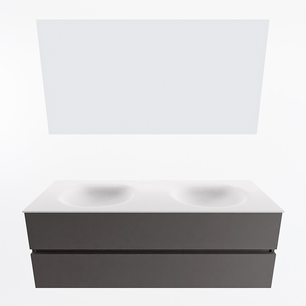 MONDIAZ VICA 140cm mueble de baño Dark Grey 2 cajones. Lavabo MOON Doble sin orificio color Talc con espejo LED. 5 MONDIAZ VICA 140cm mueble de baño Dark Grey 2 cajones. Lavabo MOON Doble sin orificio color Talc con espejo LED. - Imagen 5