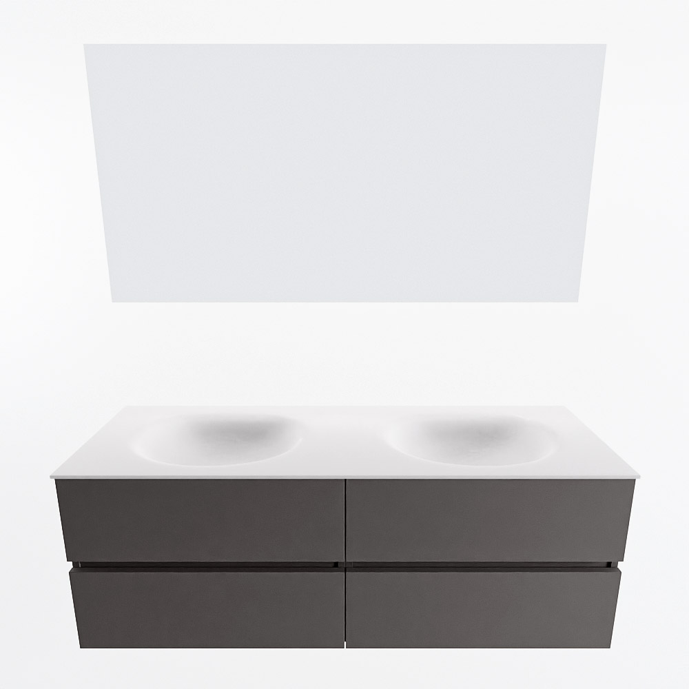 MONDIAZ VICA 140cm mueble de baño Dark Grey 4 cajones. Lavabo MOON Doble sin orificio color Talc con espejo LED. 5 MONDIAZ VICA 140cm mueble de baño Dark Grey 4 cajones. Lavabo MOON Doble sin orificio color Talc con espejo LED. - Imagen 5