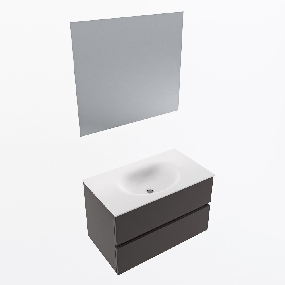 MONDIAZ VICA 80cm mueble de baño Dark Grey 2 cajones. Lavabo MOON Centro 1 orificio color Talc con espejo LED. 6 MONDIAZ VICA 80cm mueble de baño Dark Grey 2 cajones. Lavabo MOON Centro 1 orificio color Talc con espejo LED. - Imagen 6