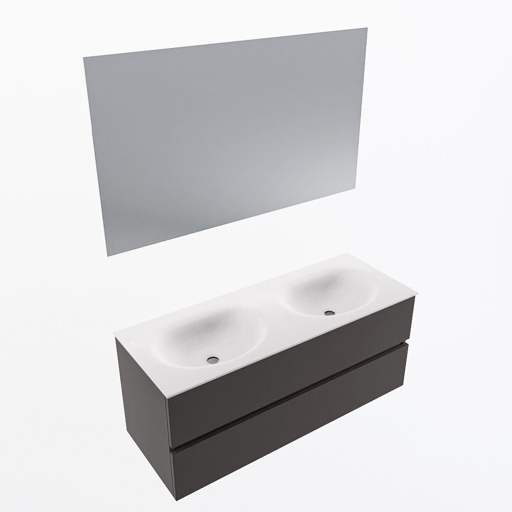 MONDIAZ VICA 120cm mueble de baño Dark Grey 2 cajones. Lavabo MOON Doble 2 orificios color Talc con espejo LED. 6 MONDIAZ VICA 120cm mueble de baño Dark Grey 2 cajones. Lavabo MOON Doble 2 orificios color Talc con espejo LED. - Imagen 6
