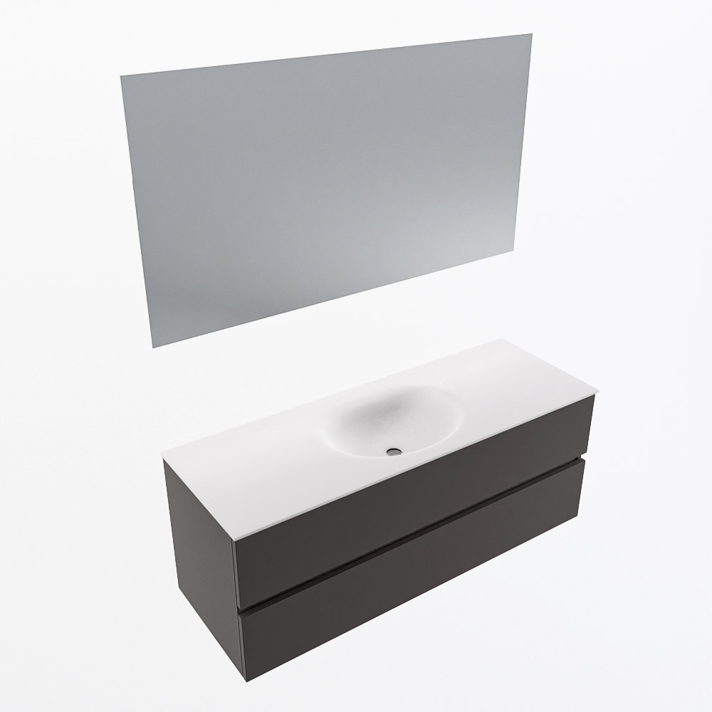 MONDIAZ VICA 130cm mueble de baño Dark Grey 2 cajones. Lavabo MOON Centro sin orificio color Talc con espejo LED. 5 MONDIAZ VICA 130cm mueble de baño Dark Grey 2 cajones. Lavabo MOON Centro sin orificio color Talc con espejo LED. - Imagen 6