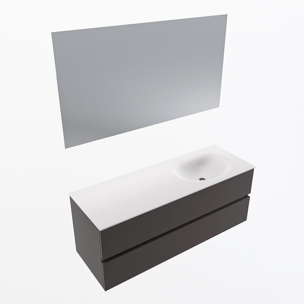 MONDIAZ VICA 130cm mueble de baño Dark Grey 2 cajones. Lavabo MOON Derecho sin orificio color Talc con espejo LED. 5 MONDIAZ VICA 130cm mueble de baño Dark Grey 2 cajones. Lavabo MOON Derecho sin orificio color Talc con espejo LED. - Imagen 6