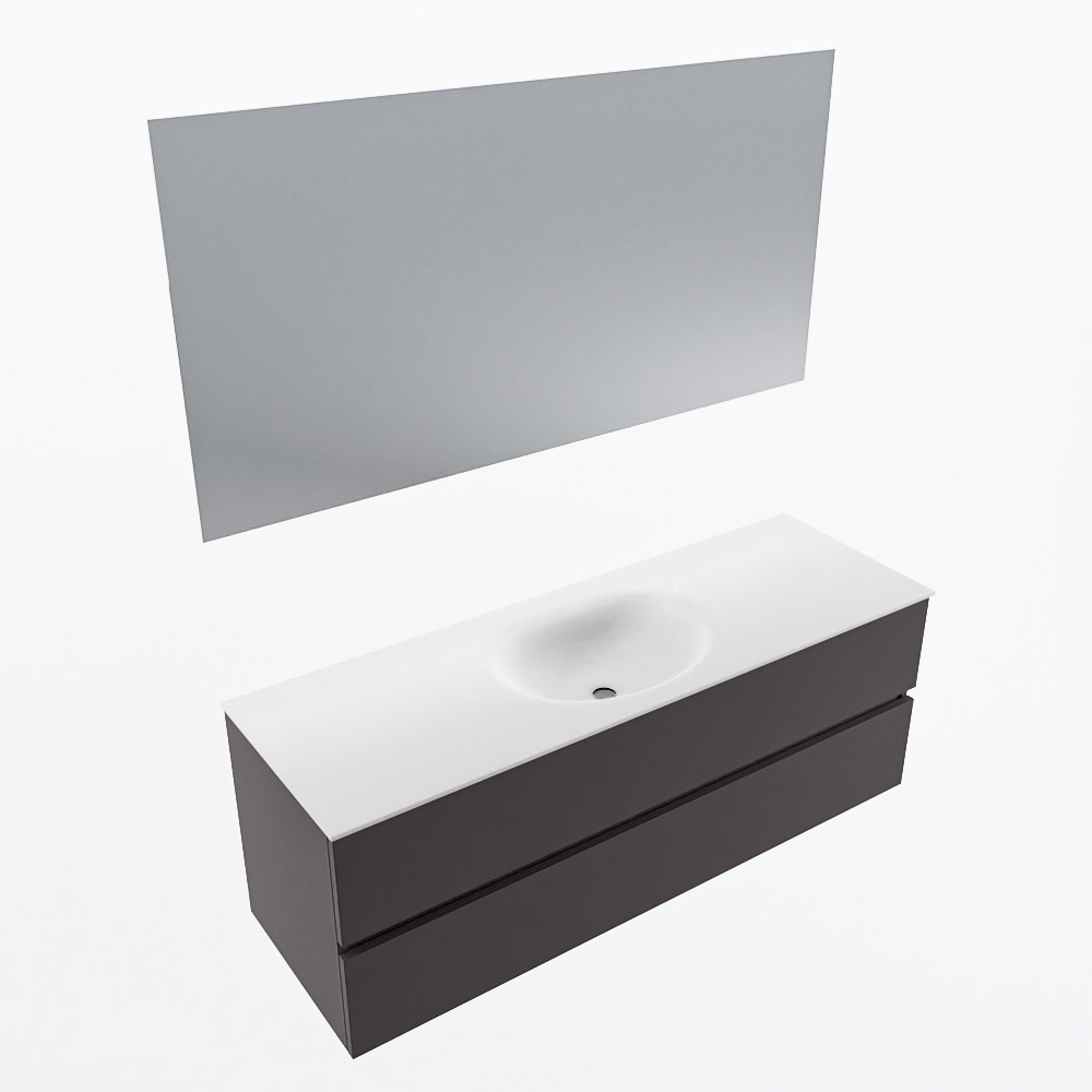 MONDIAZ VICA 140cm mueble de baño Dark Grey 2 cajones. Lavabo MOON Centro sin orificio color Talc con espejo LED. 6 MONDIAZ VICA 140cm mueble de baño Dark Grey 2 cajones. Lavabo MOON Centro sin orificio color Talc con espejo LED. - Imagen 6