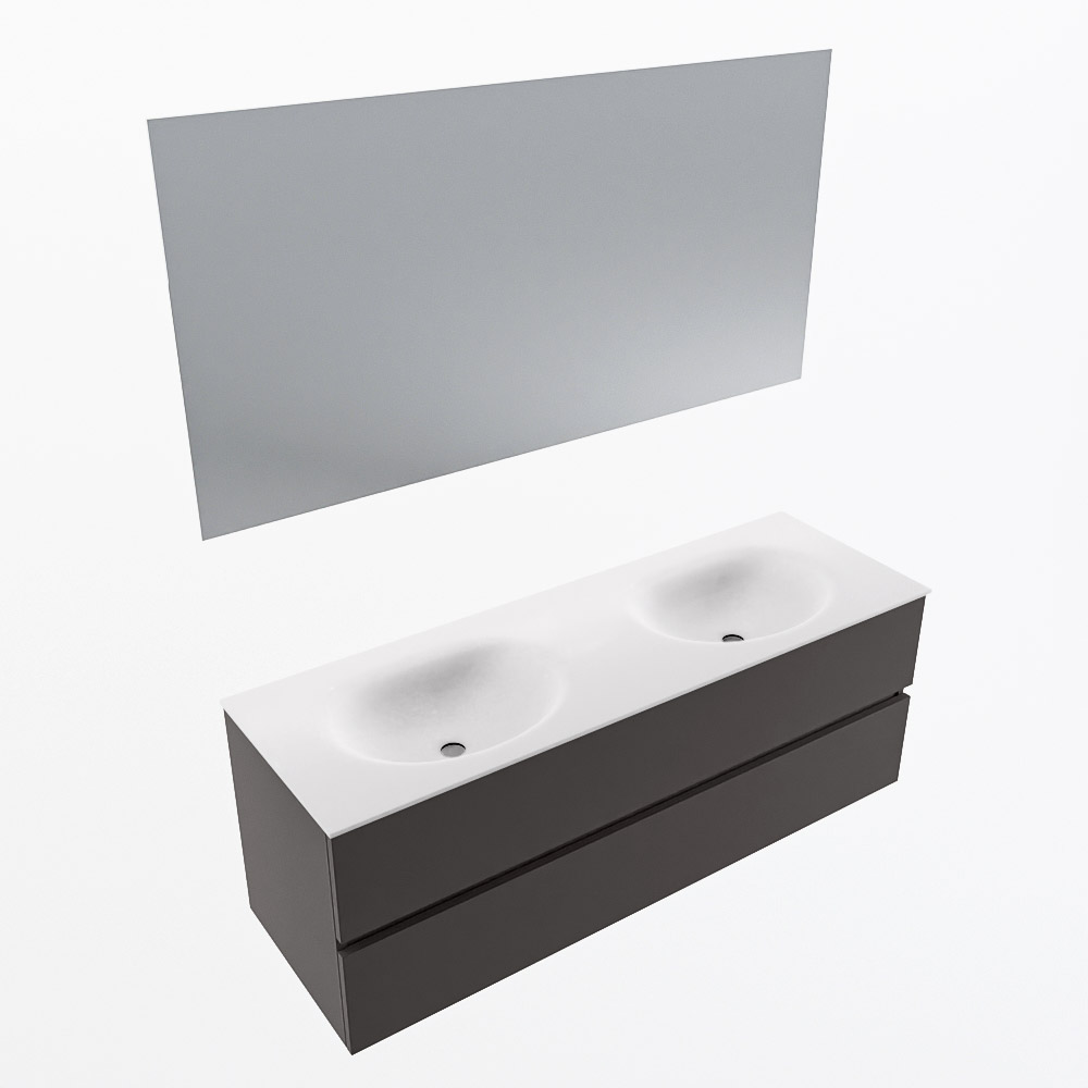 MONDIAZ VICA 140cm mueble de baño Dark Grey 2 cajones. Lavabo MOON Doble sin orificio color Talc con espejo LED. 6 MONDIAZ VICA 140cm mueble de baño Dark Grey 2 cajones. Lavabo MOON Doble sin orificio color Talc con espejo LED. - Imagen 6