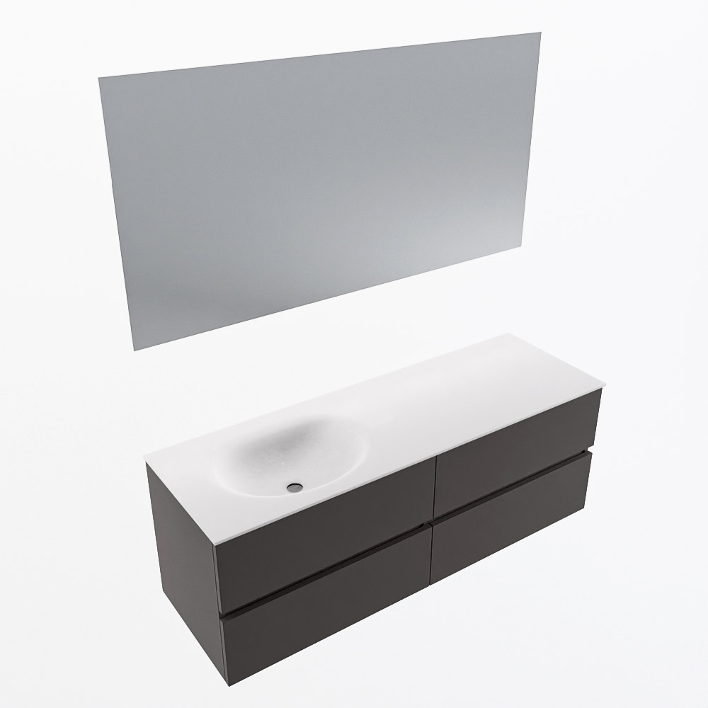 MONDIAZ VICA 140cm mueble de baño Dark Grey 4 cajones. Lavabo MOON Izquierda sin orificio color Talc con espejo LED. 6 MONDIAZ VICA 140cm mueble de baño Dark Grey 4 cajones. Lavabo MOON Izquierda sin orificio color Talc con espejo LED. - Imagen 6