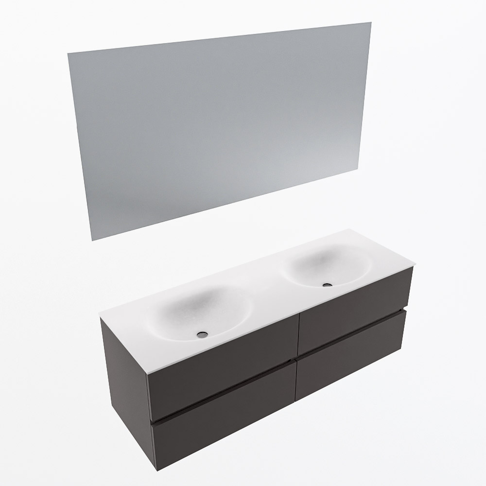 MONDIAZ VICA 140cm mueble de baño Dark Grey 4 cajones. Lavabo MOON Doble sin orificio color Talc con espejo LED. 6 MONDIAZ VICA 140cm mueble de baño Dark Grey 4 cajones. Lavabo MOON Doble sin orificio color Talc con espejo LED. - Imagen 6