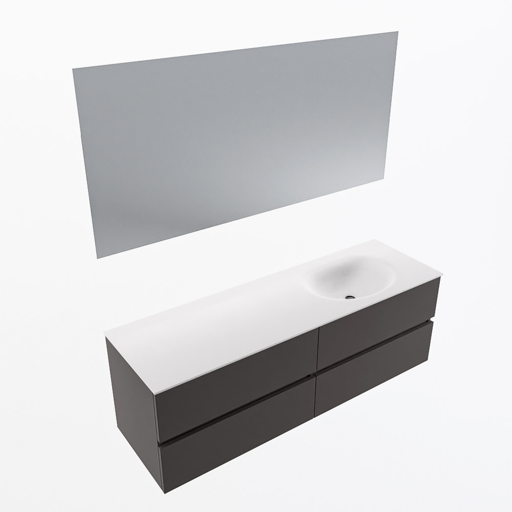 MONDIAZ VICA 150cm mueble de baño Dark Grey 4 cajones. Lavabo MOON Derecho 1 orificio color Talc con espejo LED. 6 MONDIAZ VICA 150cm mueble de baño Dark Grey 4 cajones. Lavabo MOON Derecho 1 orificio color Talc con espejo LED. - Imagen 6