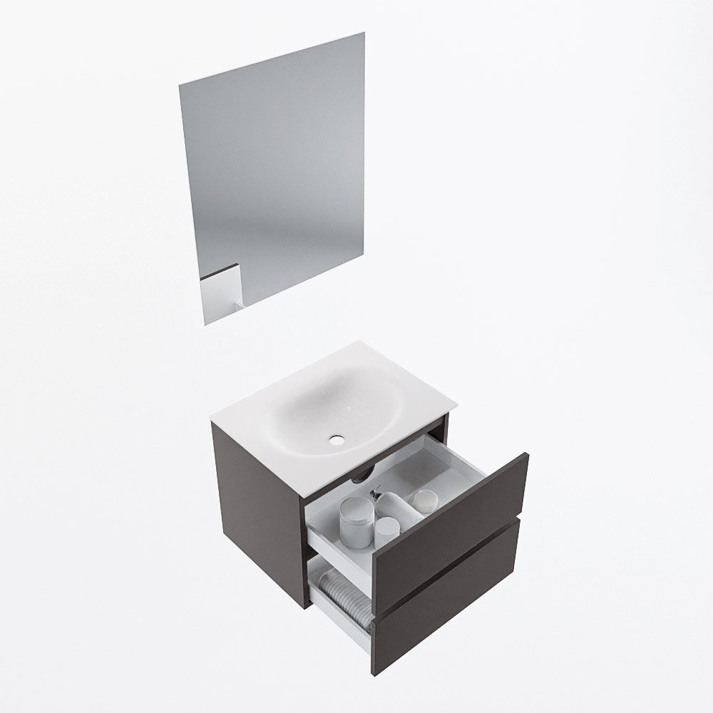 MONDIAZ VICA 60cm mueble de baño Dark Grey 2 cajones. Lavabo MOON Centro 1 orificio color Talc con espejo LED. 7 MONDIAZ VICA 60cm mueble de baño Dark Grey 2 cajones. Lavabo MOON Centro 1 orificio color Talc con espejo LED. - Imagen 7