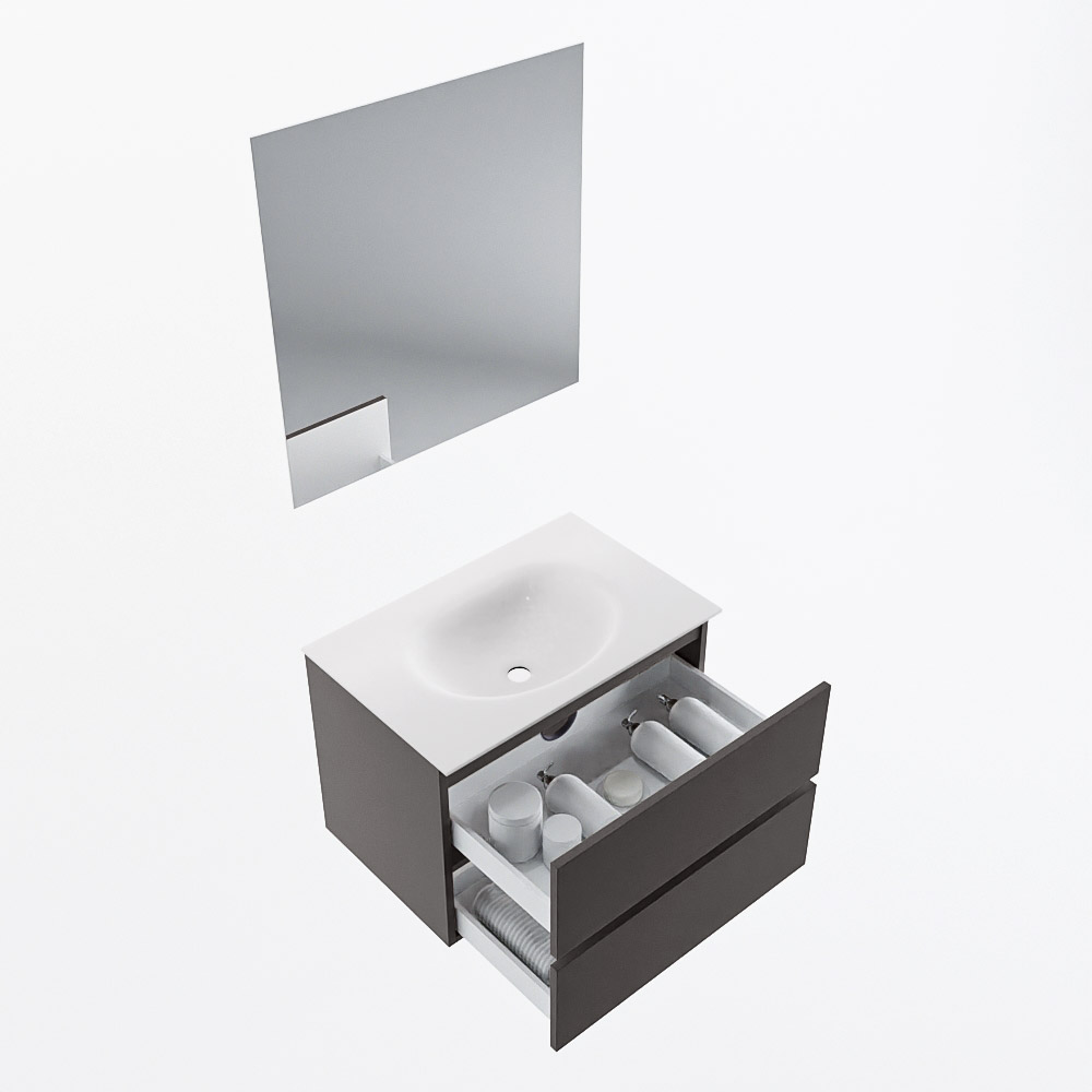MONDIAZ VICA 70cm mueble de baño Dark Grey 2 cajones. Lavabo MOON Centro sin orificio color Talc con espejo LED. 7 MONDIAZ VICA 70cm mueble de baño Dark Grey 2 cajones. Lavabo MOON Centro sin orificio color Talc con espejo LED. - Imagen 7