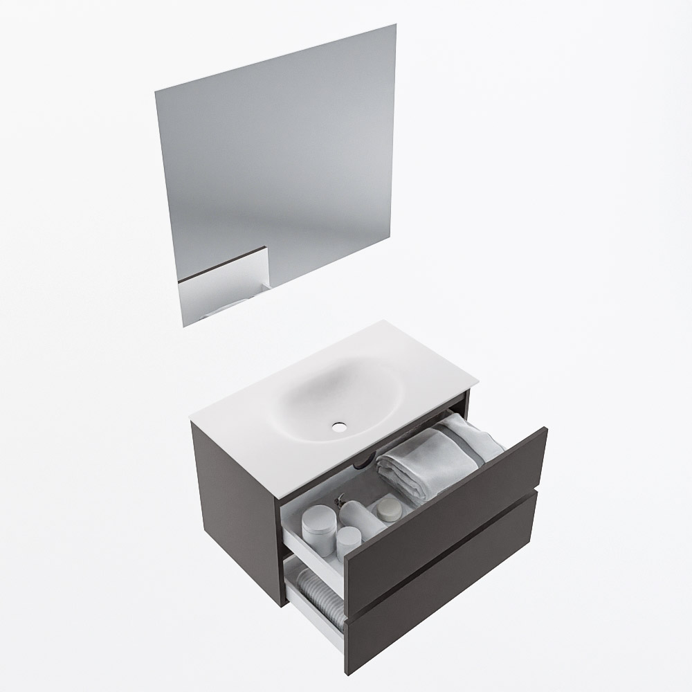 MONDIAZ VICA 80cm mueble de baño Dark Grey 2 cajones. Lavabo MOON Centro 1 orificio color Talc con espejo LED. 7 MONDIAZ VICA 80cm mueble de baño Dark Grey 2 cajones. Lavabo MOON Centro 1 orificio color Talc con espejo LED. - Imagen 7