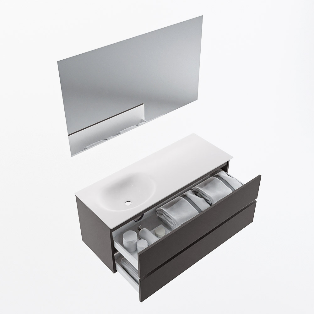 MONDIAZ VICA 120cm mueble de baño Dark Grey 2 cajones. Lavabo MOON Izquierda sin orificio color Talc con espejo LED. 7 MONDIAZ VICA 120cm mueble de baño Dark Grey 2 cajones. Lavabo MOON Izquierda sin orificio color Talc con espejo LED. - Imagen 7