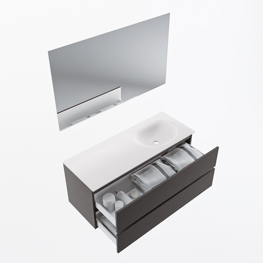MONDIAZ VICA 120cm mueble de baño Dark Grey 2 cajones. Lavabo MOON Derecho sin orificio color Talc con espejo LED. 7 MONDIAZ VICA 120cm mueble de baño Dark Grey 2 cajones. Lavabo MOON Derecho sin orificio color Talc con espejo LED. - Imagen 7