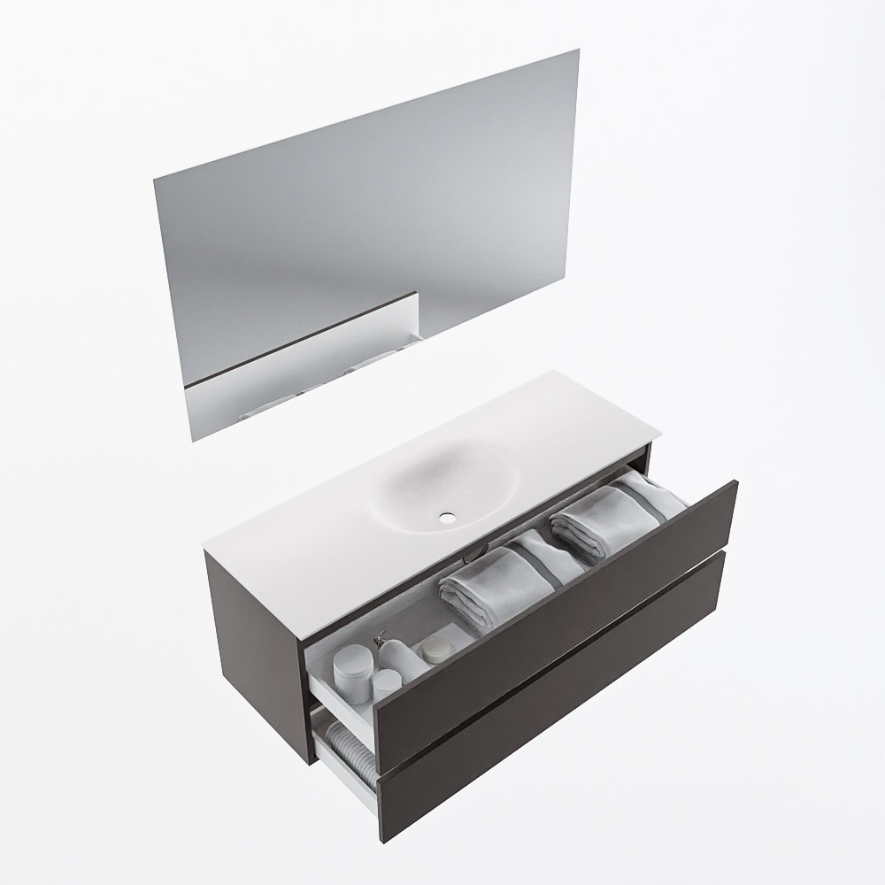 MONDIAZ VICA 130cm mueble de baño Dark Grey 2 cajones. Lavabo MOON Centro sin orificio color Talc con espejo LED. 6 MONDIAZ VICA 130cm mueble de baño Dark Grey 2 cajones. Lavabo MOON Centro sin orificio color Talc con espejo LED. - Imagen 7