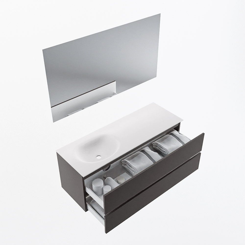 MONDIAZ VICA 130cm mueble de baño Dark Grey 2 cajones. Lavabo MOON Izquierda sin orificio color Talc con espejo LED. 6 MONDIAZ VICA 130cm mueble de baño Dark Grey 2 cajones. Lavabo MOON Izquierda sin orificio color Talc con espejo LED. - Imagen 7