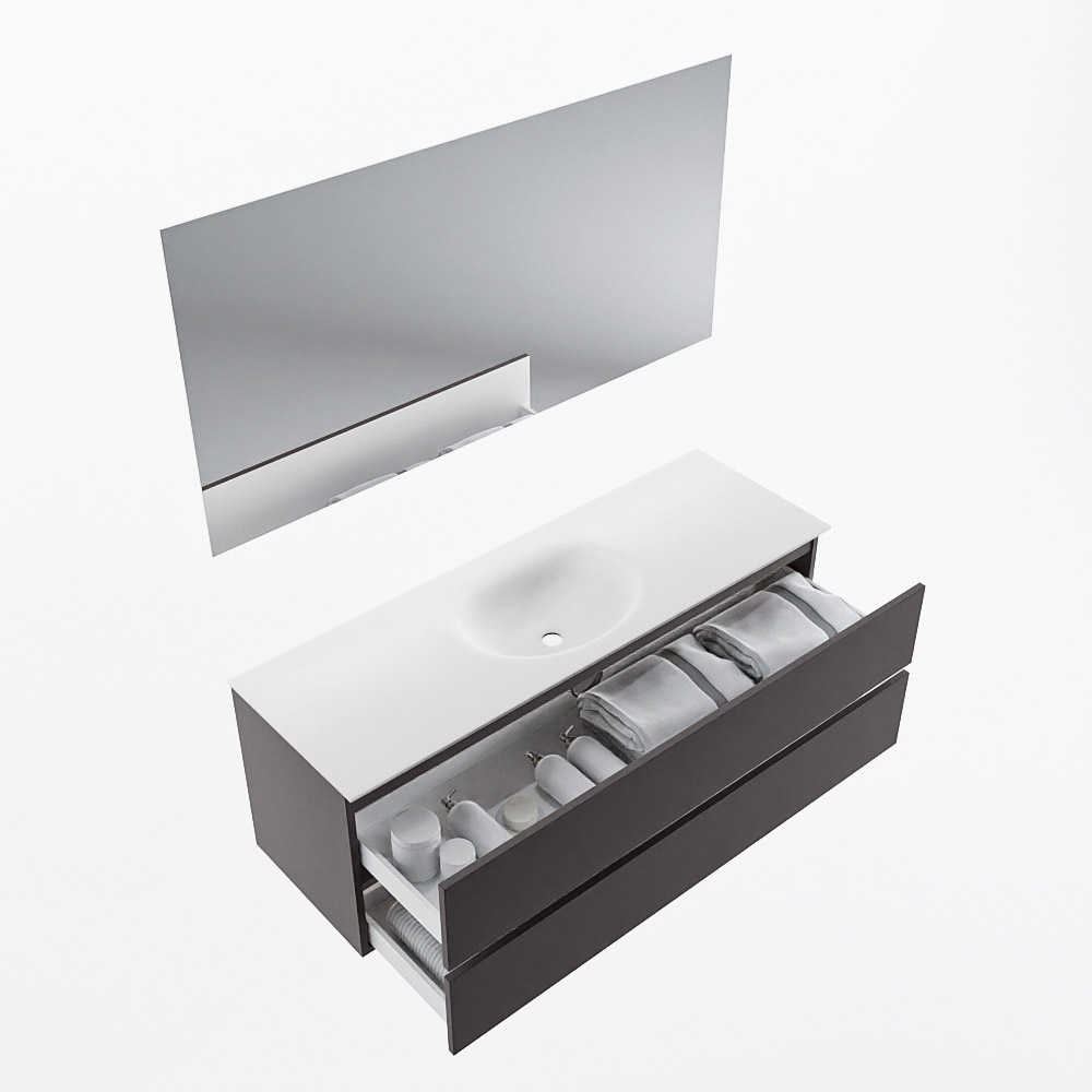 MONDIAZ VICA 140cm mueble de baño Dark Grey 2 cajones. Lavabo MOON Centro sin orificio color Talc con espejo LED. 7 MONDIAZ VICA 140cm mueble de baño Dark Grey 2 cajones. Lavabo MOON Centro sin orificio color Talc con espejo LED. - Imagen 7