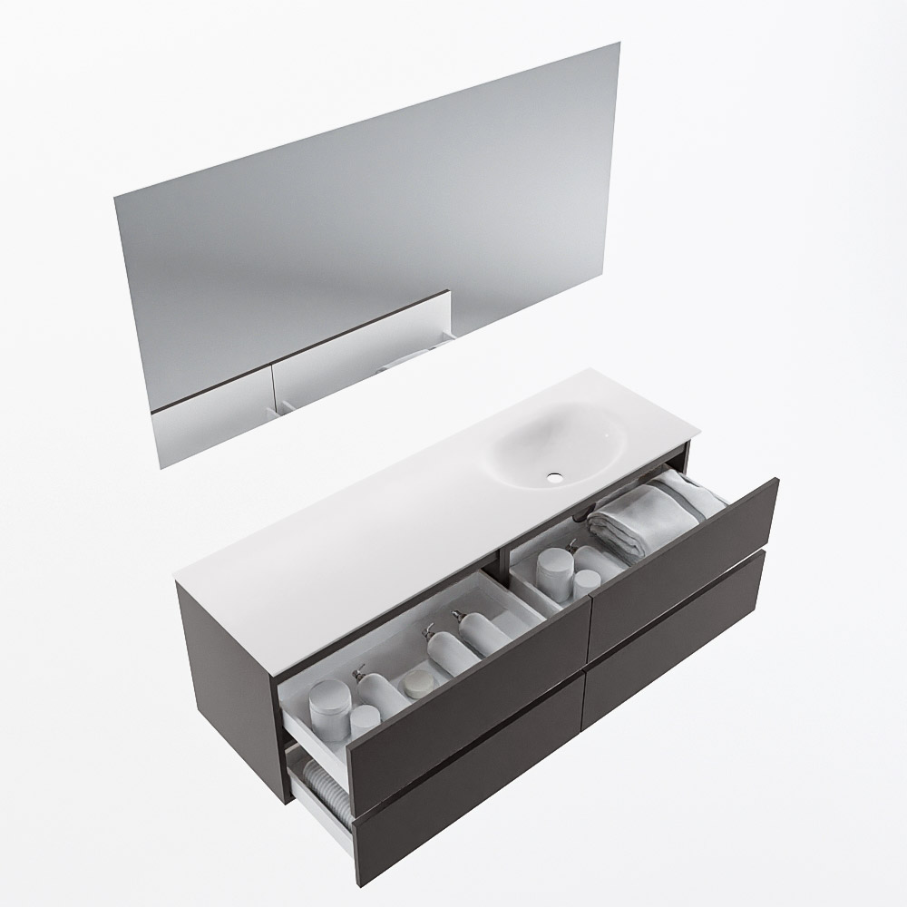 MONDIAZ VICA 150cm mueble de baño Dark Grey 4 cajones. Lavabo MOON Derecho 1 orificio color Talc con espejo LED. 7 MONDIAZ VICA 150cm mueble de baño Dark Grey 4 cajones. Lavabo MOON Derecho 1 orificio color Talc con espejo LED. - Imagen 7