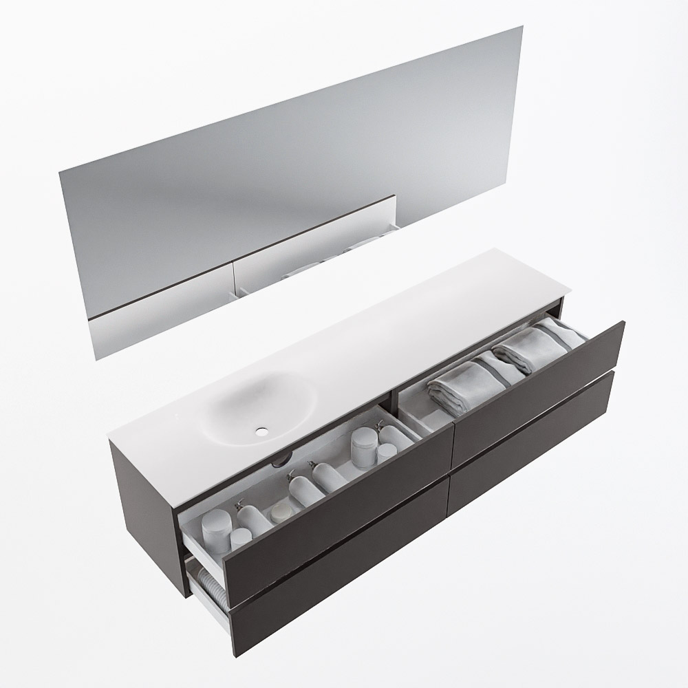 MONDIAZ VICA 200cm mueble de baño Dark Grey 4 cajones. Lavabo MOON Izquierda 1 orificio color Talc con espejo LED. 7 MONDIAZ VICA 200cm mueble de baño Dark Grey 4 cajones. Lavabo MOON Izquierda 1 orificio color Talc con espejo LED. - Imagen 7