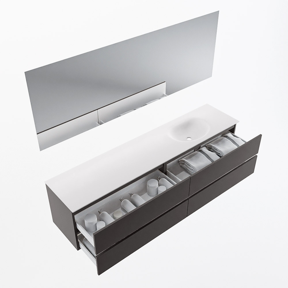 MONDIAZ VICA 200cm mueble de baño Dark Grey 4 cajones. Lavabo MOON Derecho 1 orificio color Talc con espejo LED. 7 MONDIAZ VICA 200cm mueble de baño Dark Grey 4 cajones. Lavabo MOON Derecho 1 orificio color Talc con espejo LED. - Imagen 7