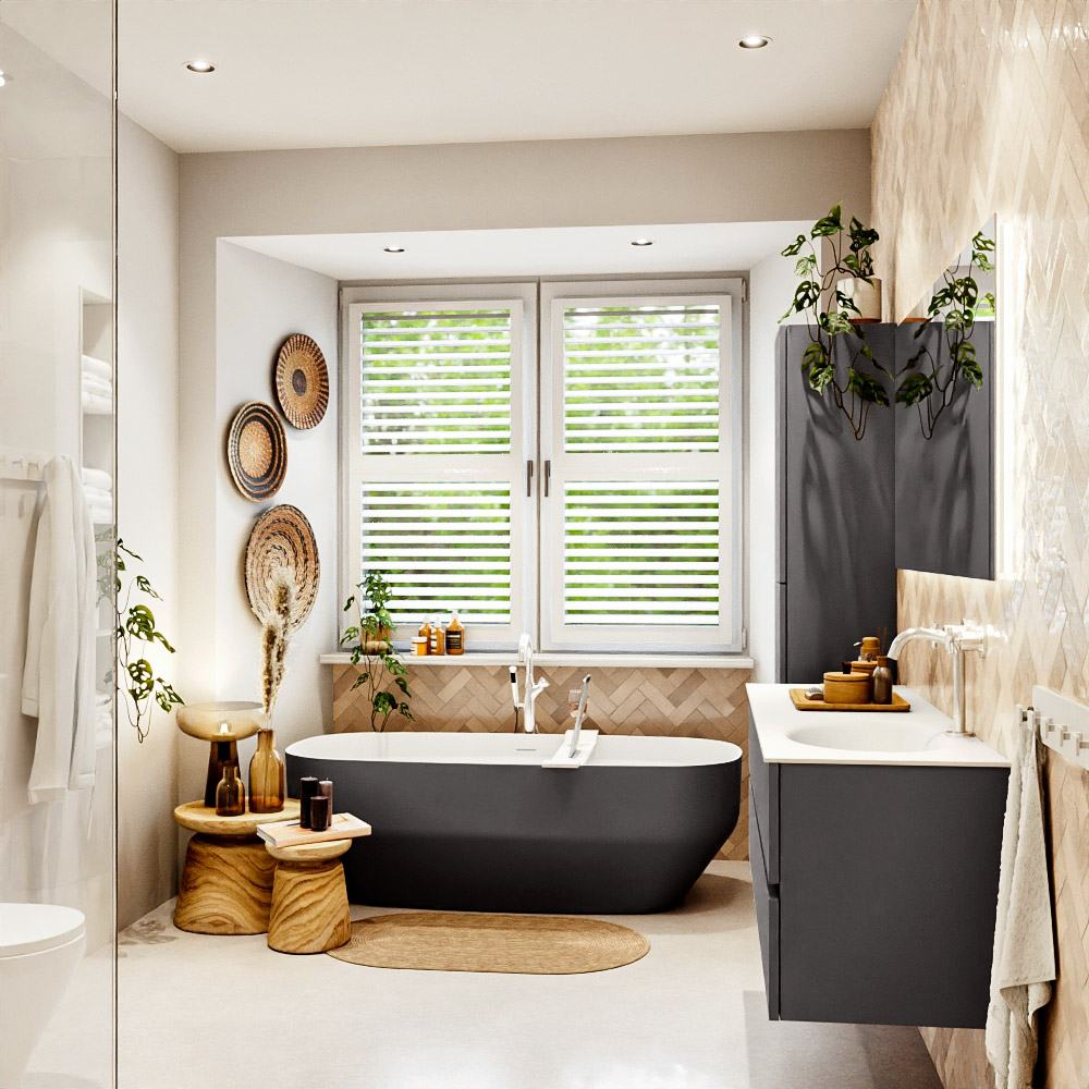 MONDIAZ VICA 140cm mueble de baño Dark Grey 2 cajones. Lavabo MOON Derecho 1 orificio color Talc con espejo LED. 3 MONDIAZ VICA 140cm mueble de baño Dark Grey 2 cajones. Lavabo MOON Derecho 1 orificio color Talc con espejo LED. - Imagen 3