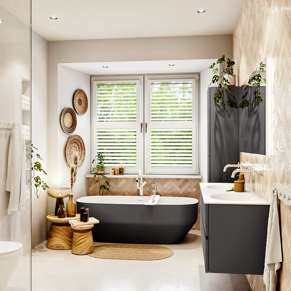 MONDIAZ VICA 140cm mueble de baño Dark Grey 2 cajones. Lavabo MOON Doble sin orificio color Talc con espejo LED. 3 MONDIAZ VICA 140cm mueble de baño Dark Grey 2 cajones. Lavabo MOON Doble sin orificio color Talc con espejo LED. - Imagen 3