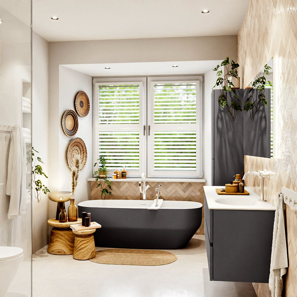 MONDIAZ VICA 150cm mueble de baño Dark Grey 4 cajones. Lavabo MOON Derecho 1 orificio color Talc con espejo LED. 3 MONDIAZ VICA 150cm mueble de baño Dark Grey 4 cajones. Lavabo MOON Derecho 1 orificio color Talc con espejo LED. - Imagen 3