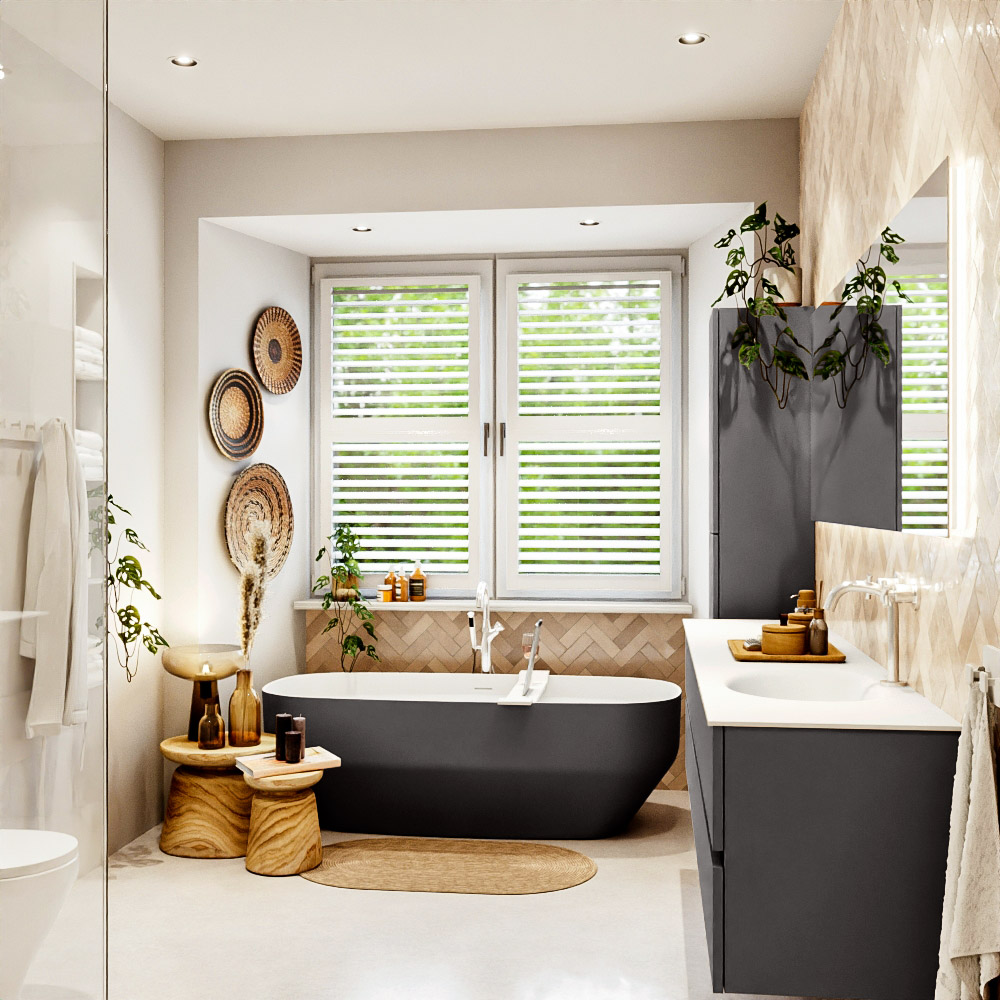MONDIAZ VICA 200cm mueble de baño Dark Grey 4 cajones. Lavabo MOON Derecho 1 orificio color Talc con espejo LED. 3 MONDIAZ VICA 200cm mueble de baño Dark Grey 4 cajones. Lavabo MOON Derecho 1 orificio color Talc con espejo LED. - Imagen 3