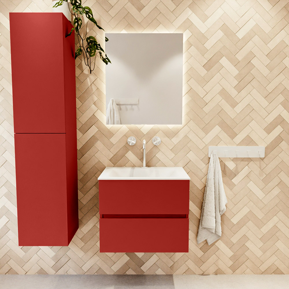 MONDIAZ VICA 60cm mueble de baño Fire 2 cajones. Lavabo CLOUD Centro 1 orificio color Talc con espejo LED. 2 MONDIAZ VICA 60cm mueble de baño Fire 2 cajones. Lavabo CLOUD Centro 1 orificio color Talc con espejo LED. - Imagen 2