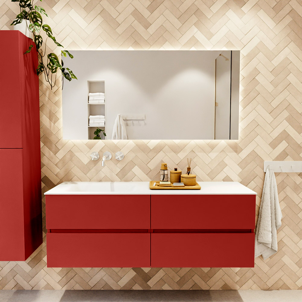 MONDIAZ VICA 140cm mueble de baño Fire 4 cajones. Lavabo CLOUD Izquierda sin orificio color Talc con espejo LED. 2 MONDIAZ VICA 140cm mueble de baño Fire 4 cajones. Lavabo CLOUD Izquierda sin orificio color Talc con espejo LED. - Imagen 2