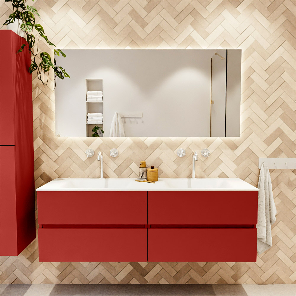 MONDIAZ VICA 150cm mueble de baño Fire 4 cajones. Lavabo CLOUD Doble 2 orificios color Talc con espejo LED. 2 MONDIAZ VICA 150cm mueble de baño Fire 4 cajones. Lavabo CLOUD Doble 2 orificios color Talc con espejo LED. - Imagen 2