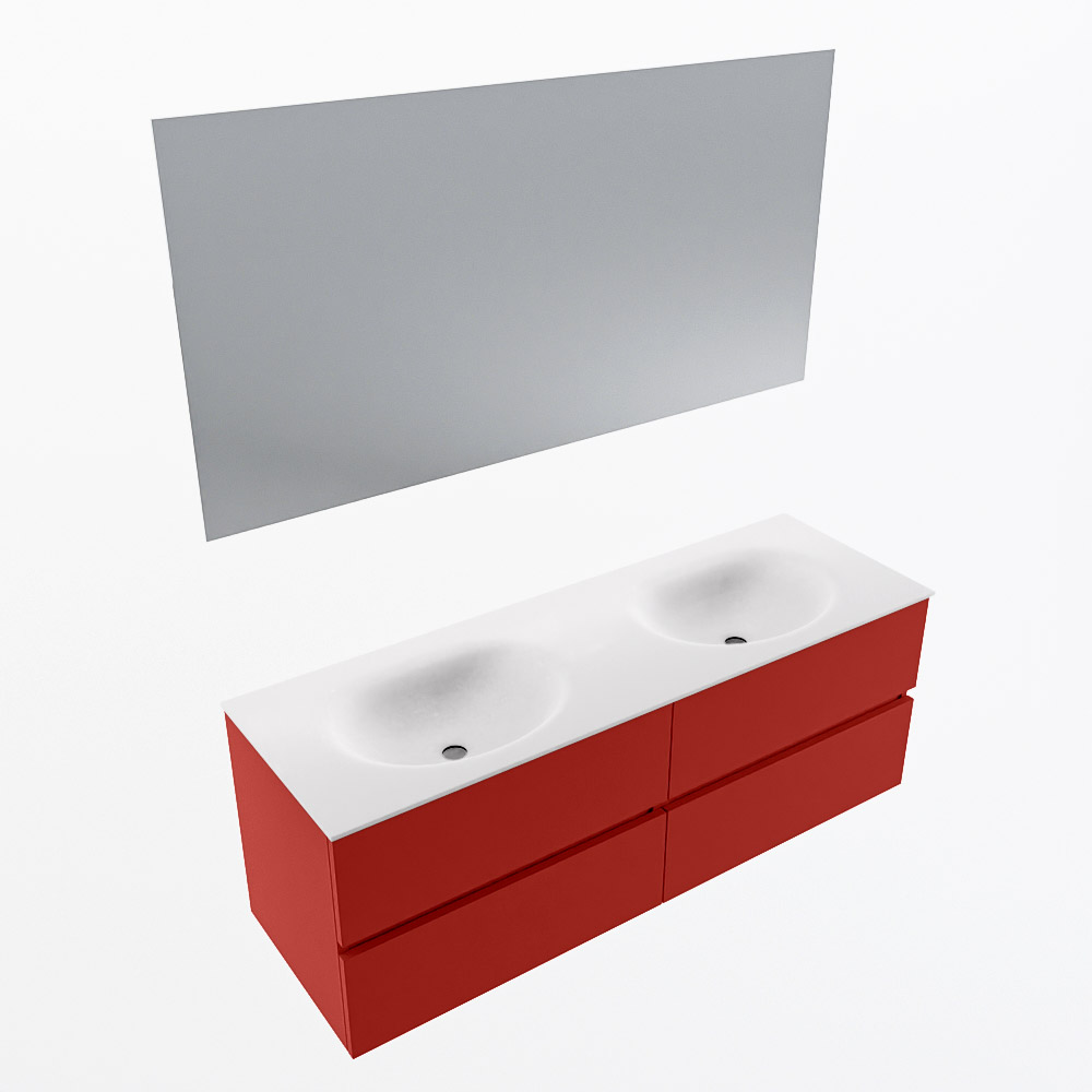 MONDIAZ VICA 140cm mueble de baño Fire 4 cajones. Lavabo MOON Doble sin orificio color Talc con espejo LED. 6 MONDIAZ VICA 140cm mueble de baño Fire 4 cajones. Lavabo MOON Doble sin orificio color Talc con espejo LED. - Imagen 6