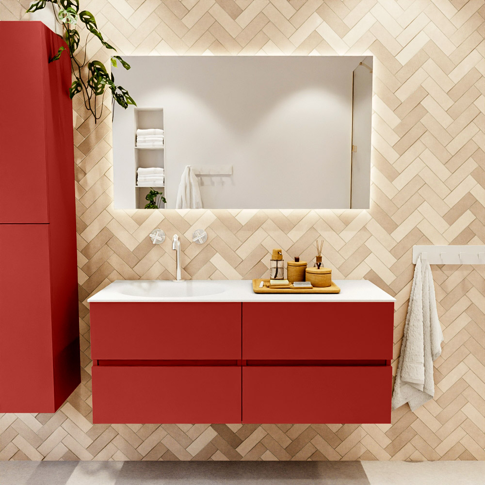 MONDIAZ VICA 120cm mueble de baño Fire 4 cajones. Lavabo MOON Izquierda 1 orificio color Talc con espejo LED. 2 MONDIAZ VICA 120cm mueble de baño Fire 4 cajones. Lavabo MOON Izquierda 1 orificio color Talc con espejo LED. - Imagen 2