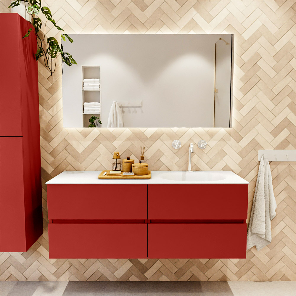 MONDIAZ VICA 130cm mueble de baño Fire 4 cajones. Lavabo MOON Derecho 1 orificio color Talc con espejo LED. 2 MONDIAZ VICA 130cm mueble de baño Fire 4 cajones. Lavabo MOON Derecho 1 orificio color Talc con espejo LED. - Imagen 2