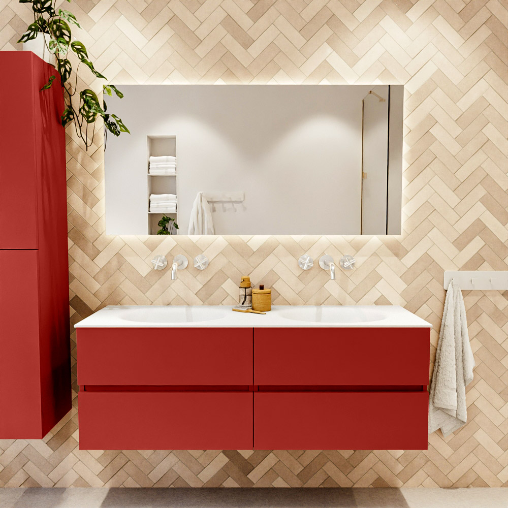 MONDIAZ VICA 140cm mueble de baño Fire 4 cajones. Lavabo MOON Doble sin orificio color Talc con espejo LED. 2 MONDIAZ VICA 140cm mueble de baño Fire 4 cajones. Lavabo MOON Doble sin orificio color Talc con espejo LED. - Imagen 2
