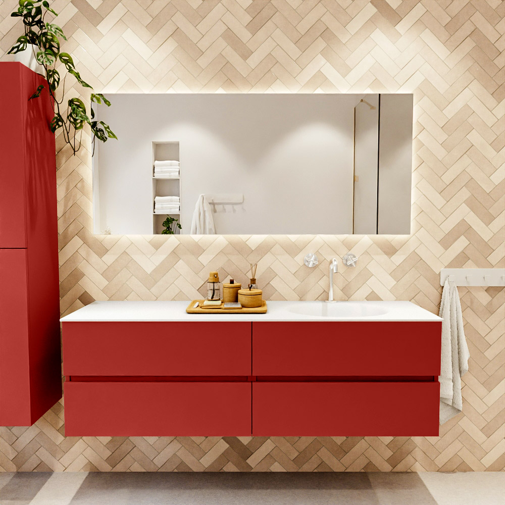 MONDIAZ VICA 160cm mueble de baño Fire 4 cajones. Lavabo MOON Derecho 1 orificio color Talc con espejo LED. 2 MONDIAZ VICA 160cm mueble de baño Fire 4 cajones. Lavabo MOON Derecho 1 orificio color Talc con espejo LED. - Imagen 2