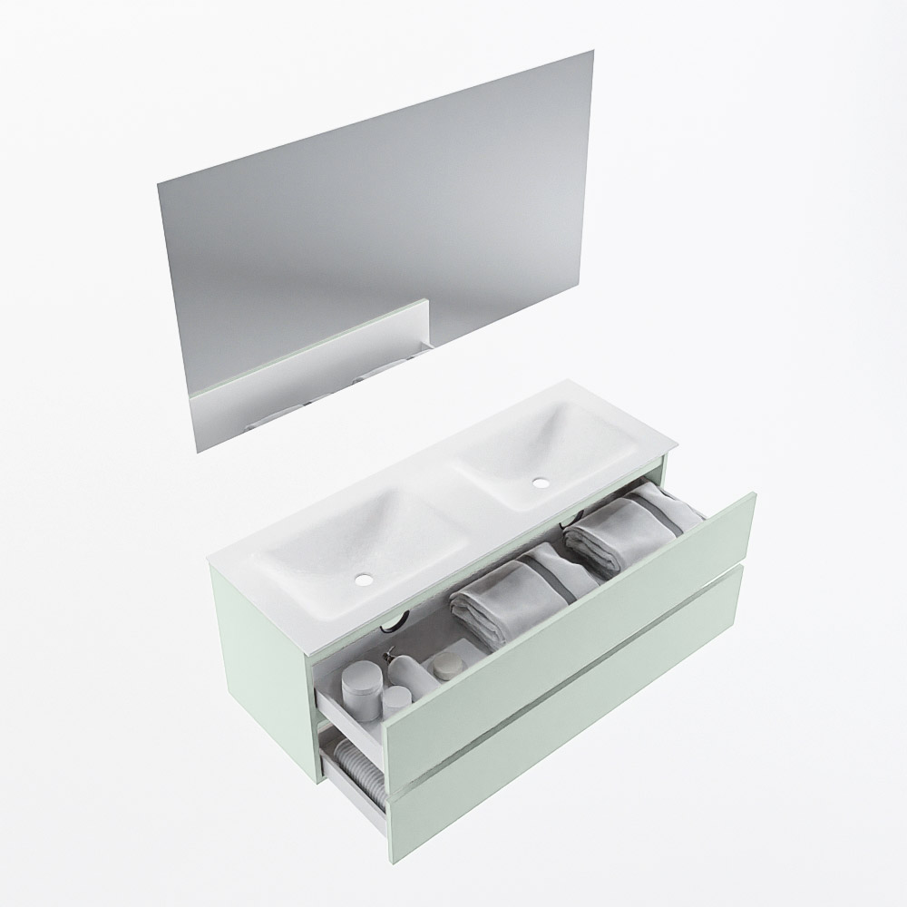 MONDIAZ VICA 130cm mueble de baño Greey 2 cajones. Lavabo CLOUD Doble sin orificio color Talc con espejo LED. 6 MONDIAZ VICA 130cm mueble de baño Greey 2 cajones. Lavabo CLOUD Doble sin orificio color Talc con espejo LED. - Imagen 7