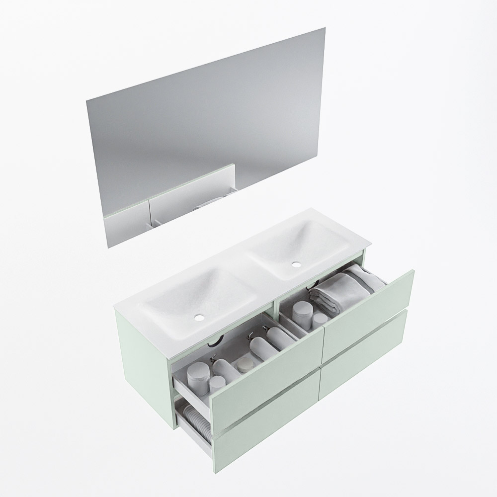MONDIAZ VICA 130cm mueble de baño Greey 4 cajones. Lavabo CLOUD Doble sin orificio color Talc con espejo LED. 6 MONDIAZ VICA 130cm mueble de baño Greey 4 cajones. Lavabo CLOUD Doble sin orificio color Talc con espejo LED. - Imagen 7