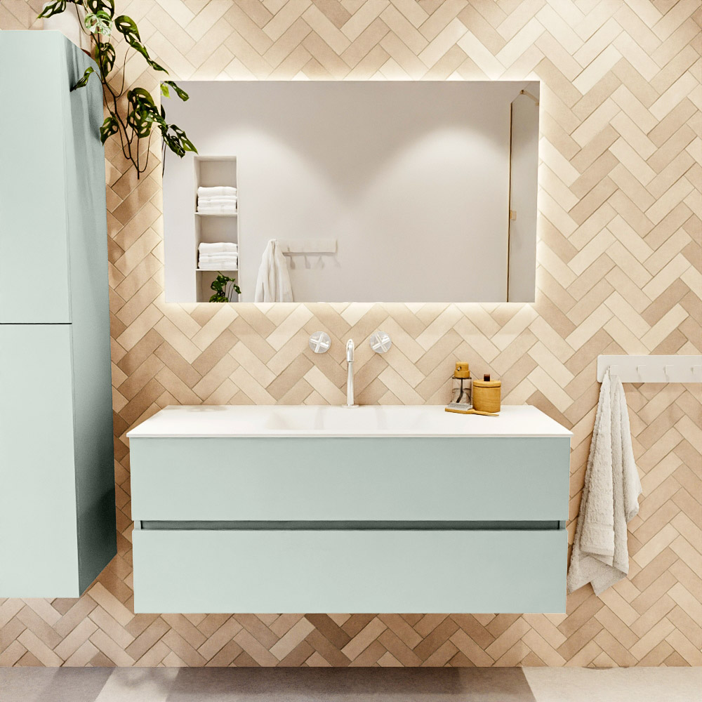 MONDIAZ VICA 120cm mueble de baño Greey 2 cajones. Lavabo CLOUD Centro 1 orificio color Talc con espejo LED. 2 MONDIAZ VICA 120cm mueble de baño Greey 2 cajones. Lavabo CLOUD Centro 1 orificio color Talc con espejo LED. - Imagen 2