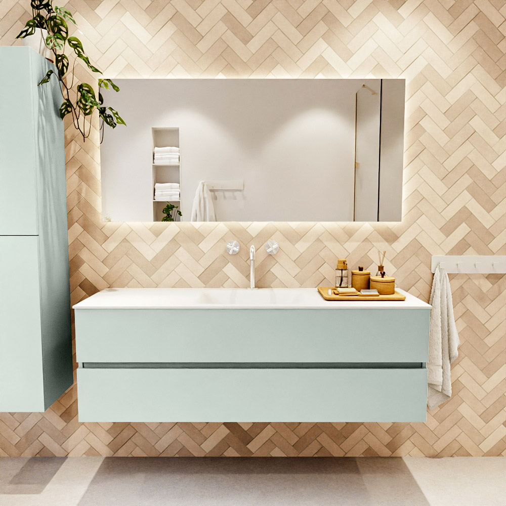 MONDIAZ VICA 150cm mueble de baño Greey 2 cajones. Lavabo CLOUD Centro 1 orificio color Talc con espejo LED. 2 MONDIAZ VICA 150cm mueble de baño Greey 2 cajones. Lavabo CLOUD Centro 1 orificio color Talc con espejo LED. - Imagen 2