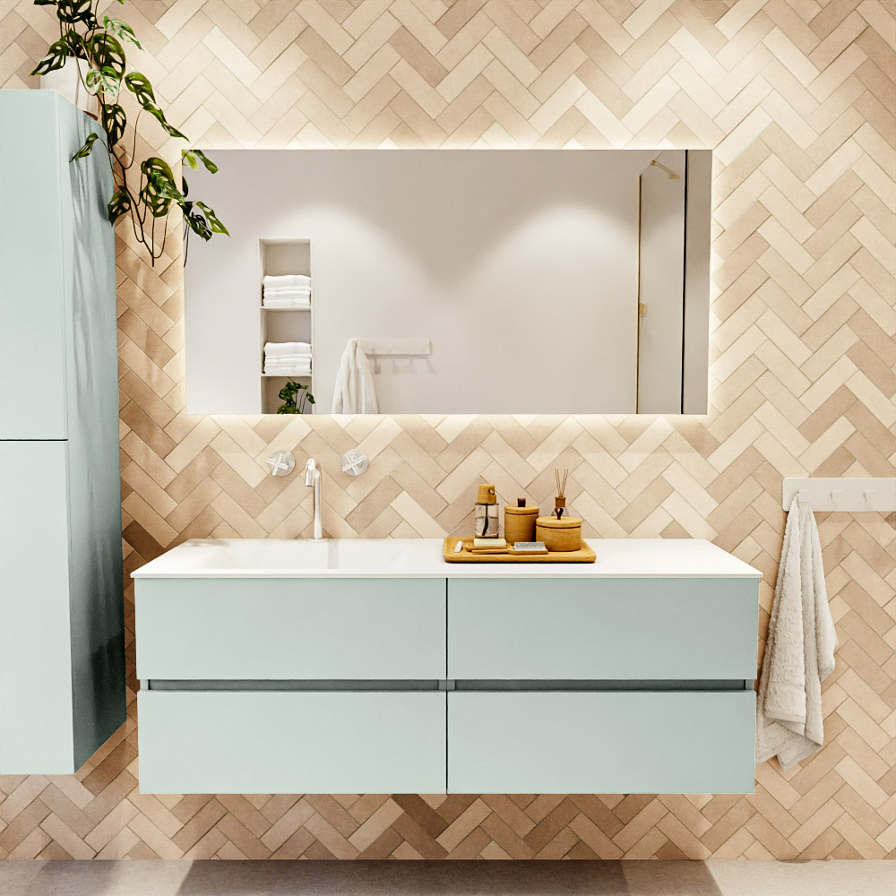 MONDIAZ VICA 140cm mueble de baño Greey 4 cajones. Lavabo CLOUD Izquierda 1 orificio color Talc con espejo LED. 2 MONDIAZ VICA 140cm mueble de baño Greey 4 cajones. Lavabo CLOUD Izquierda 1 orificio color Talc con espejo LED. - Imagen 2