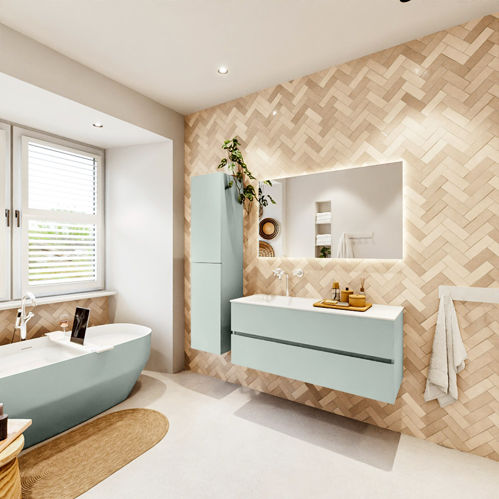 MONDIAZ VICA 120cm mueble de baño Greey 2 cajones. Lavabo CLOUD Izquierda 1 orificio color Talc con espejo LED. 4 MONDIAZ VICA 120cm mueble de baño Greey 2 cajones. Lavabo CLOUD Izquierda 1 orificio color Talc con espejo LED. - Imagen 4