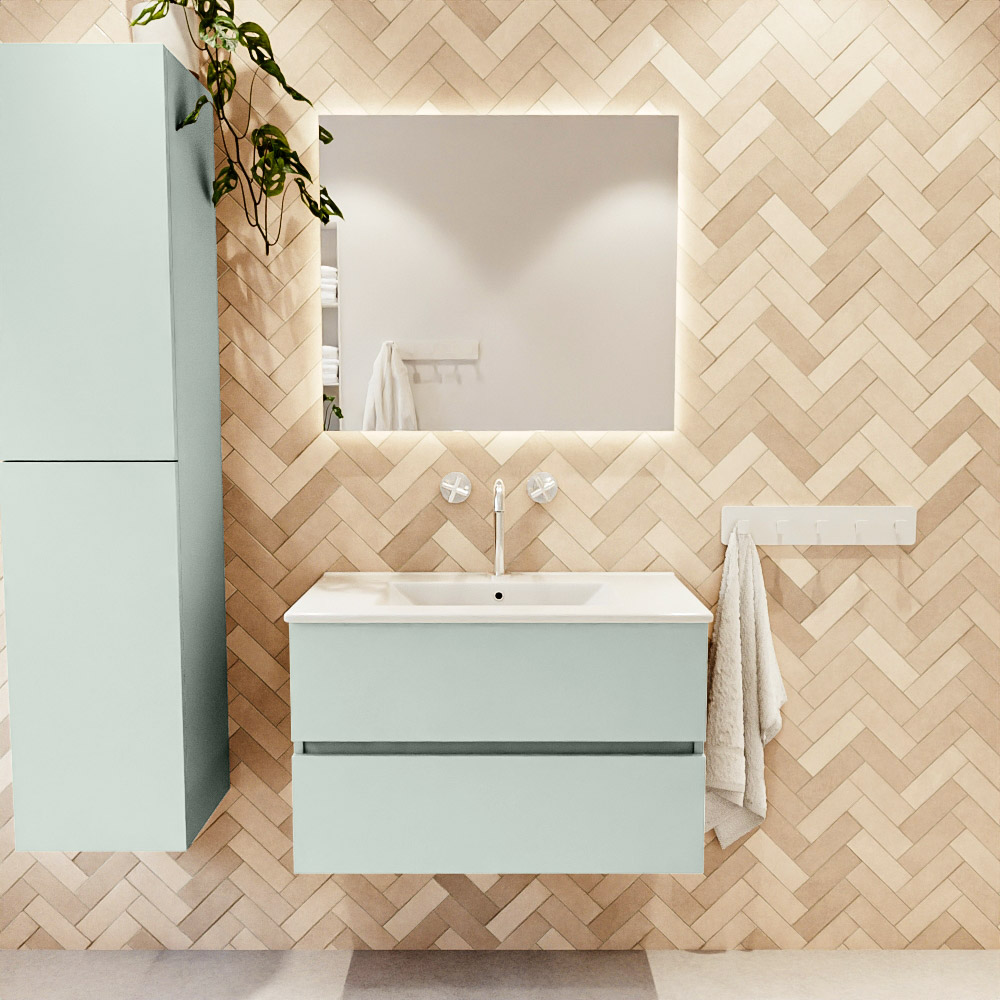 MONDIAZ VICA 80cm mueble de baño Greey 2 cajones. Lavabo DENIA Centro 1 orificio, color Blanco brillo. 2 color Blanco brillo.