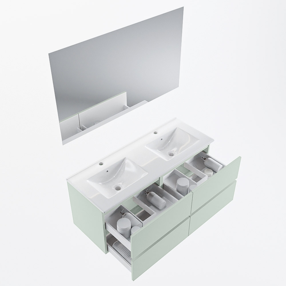MONDIAZ VICA 120cm mueble de baño Greey 4 cajones. Lavabo DENIA Doble 2 orificios color Blanco brillo con espejo LED. 7 MONDIAZ VICA 120cm mueble de baño Greey 4 cajones. Lavabo DENIA Doble 2 orificios color Blanco brillo con espejo LED. - Imagen 7