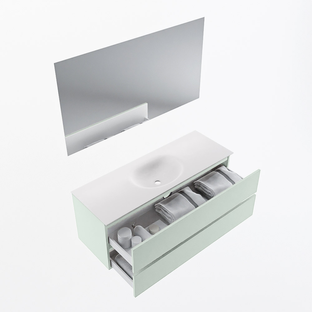 MONDIAZ VICA 130cm mueble de baño Greey 2 cajones. Lavabo MOON Centro 1 orificio color Talc con espejo LED. 6 MONDIAZ VICA 130cm mueble de baño Greey 2 cajones. Lavabo MOON Centro 1 orificio color Talc con espejo LED. - Imagen 7