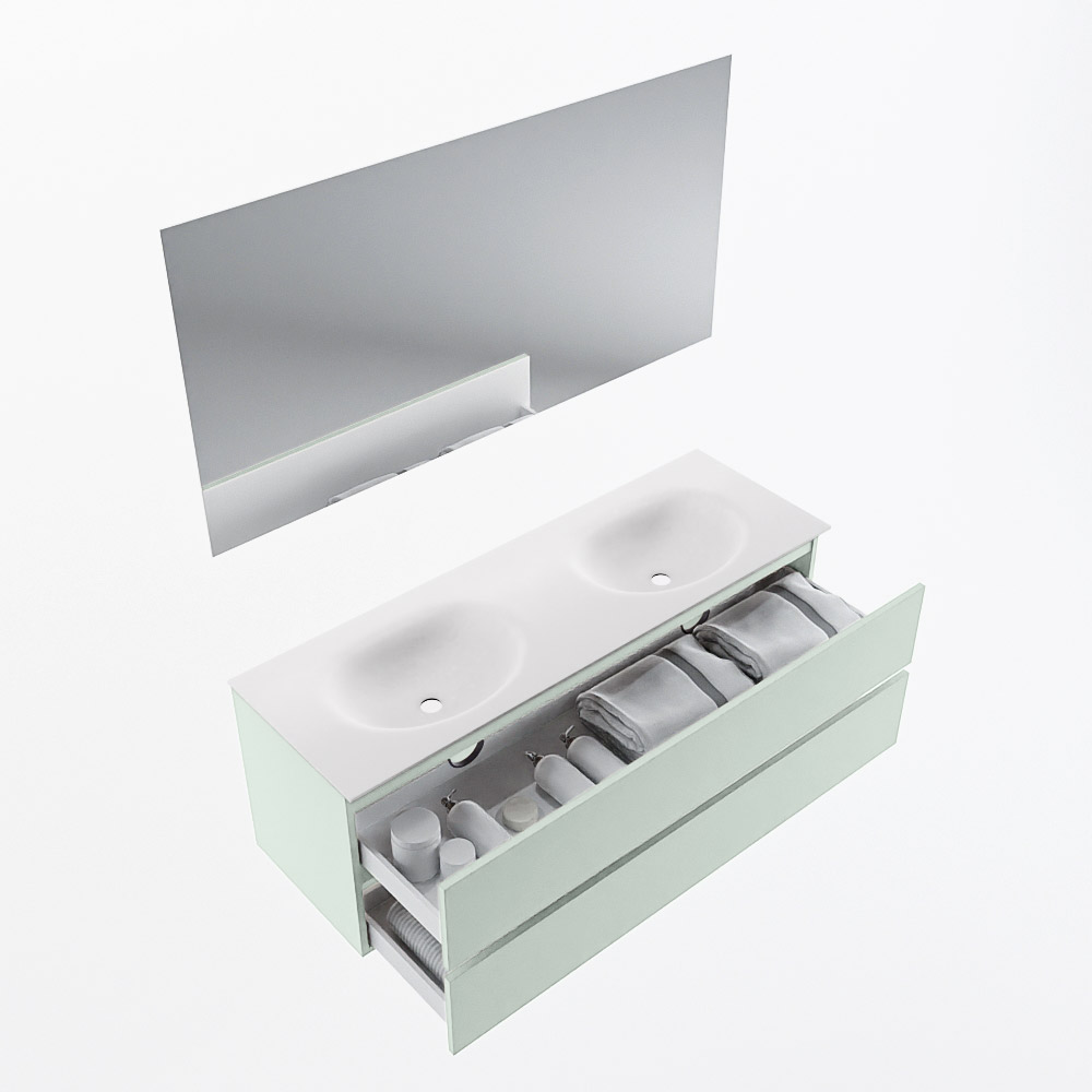 MONDIAZ VICA 140cm mueble de baño Greey 2 cajones. Lavabo MOON Doble 2 orificios color Talc con espejo LED. 7 MONDIAZ VICA 140cm mueble de baño Greey 2 cajones. Lavabo MOON Doble 2 orificios color Talc con espejo LED. - Imagen 7