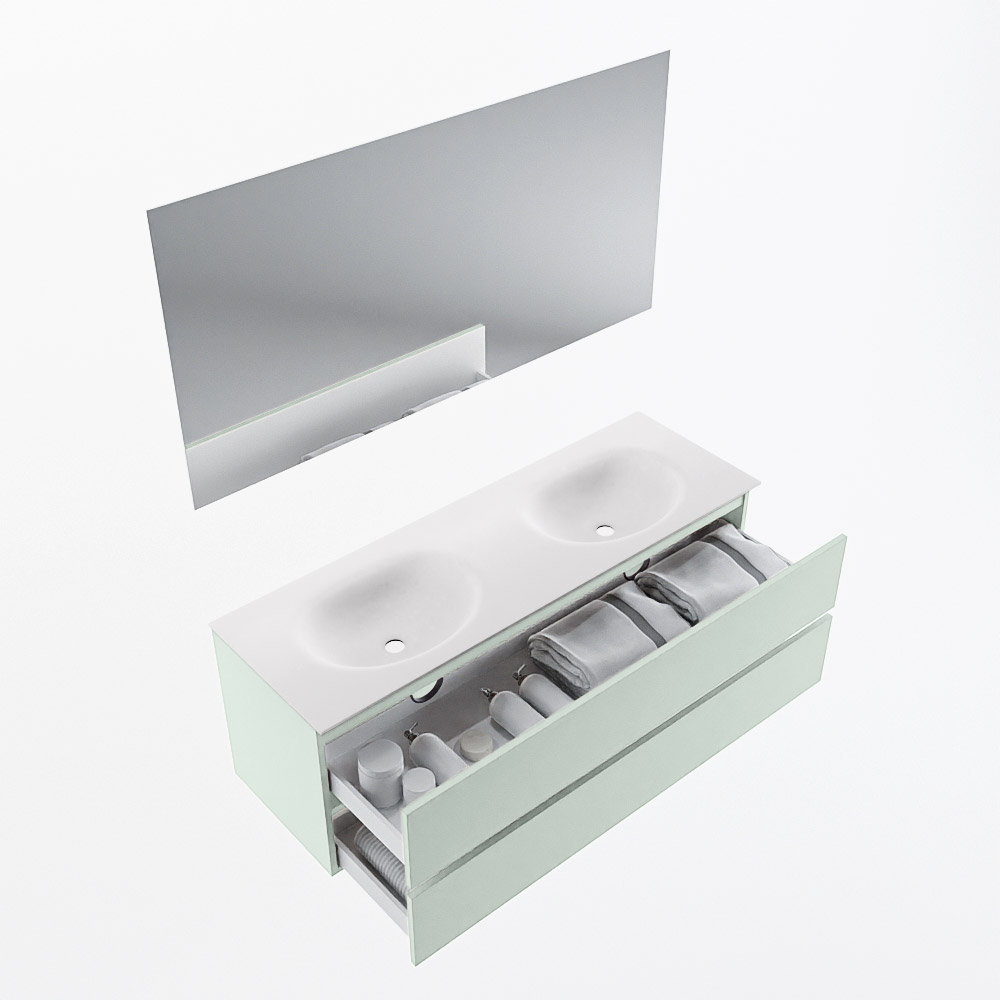 MONDIAZ VICA 140cm mueble de baño Greey 2 cajones. Lavabo MOON Doble sin orificio color Talc con espejo LED. 7 MONDIAZ VICA 140cm mueble de baño Greey 2 cajones. Lavabo MOON Doble sin orificio color Talc con espejo LED. - Imagen 7