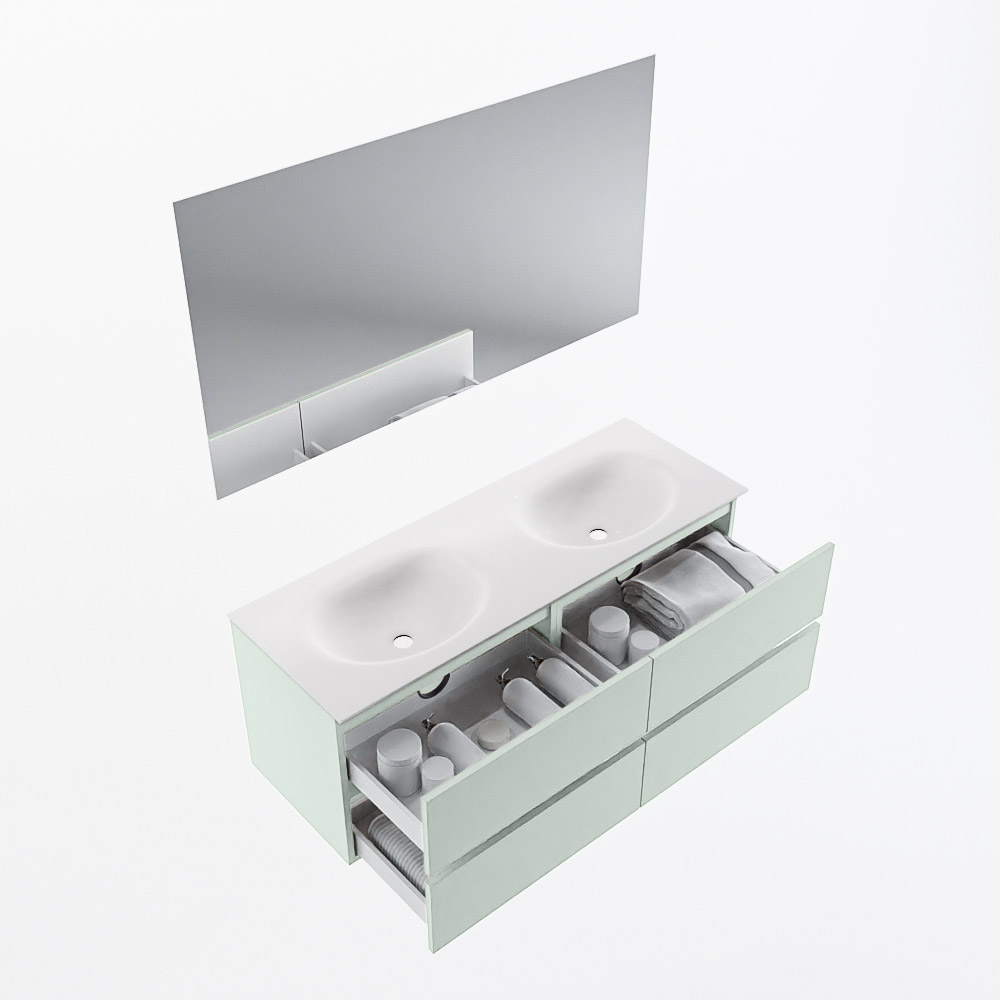 MONDIAZ VICA 130cm mueble de baño Greey 4 cajones. Lavabo MOON Doble sin orificio color Talc con espejo LED. 6 MONDIAZ VICA 130cm mueble de baño Greey 4 cajones. Lavabo MOON Doble sin orificio color Talc con espejo LED. - Imagen 7
